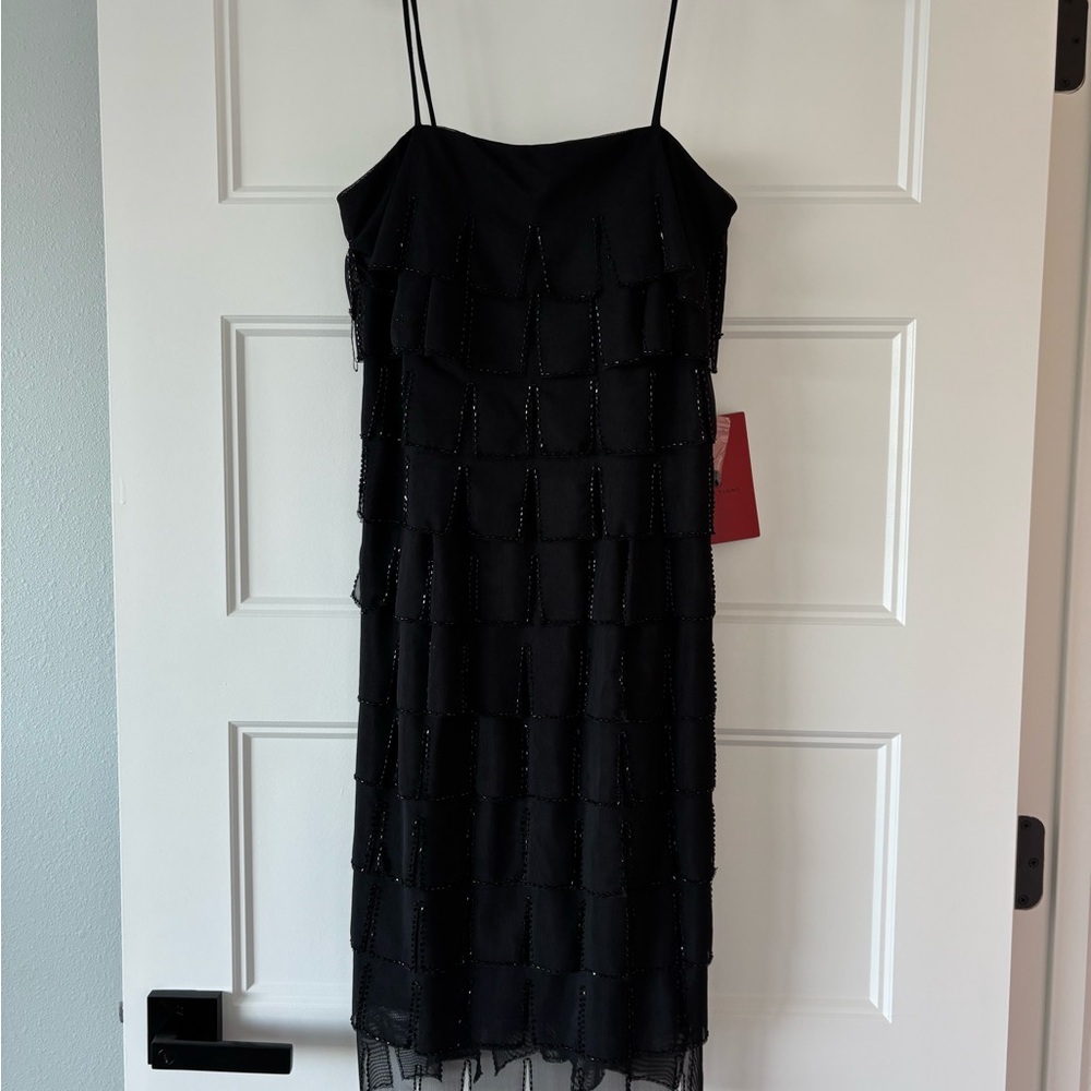 JS Collections Elegant Black Tiered Flapper Cocktail Dress 6 nwt